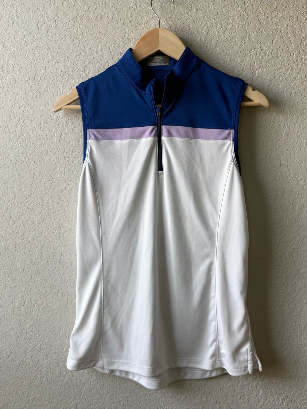 Callaway Sleeveless Half-Zip Golf Top - Blue, White, Lavender